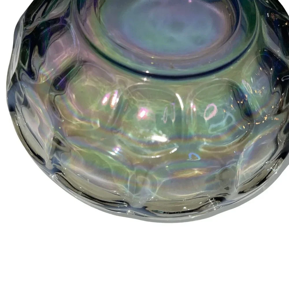 Vintage Carnival Glass Thumb Print Bowl Iridescent Gray Round Decorative